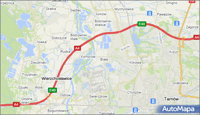 mapa Biała gmina Tarnów, Biała gmina Tarnów na mapie Targeo