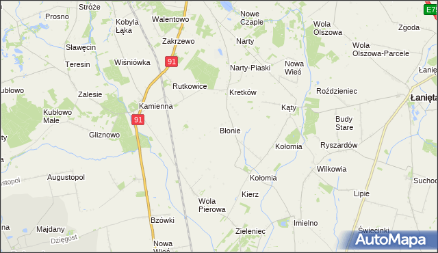 mapa Błonie gmina Lubień Kujawski, Błonie gmina Lubień Kujawski na mapie Targeo