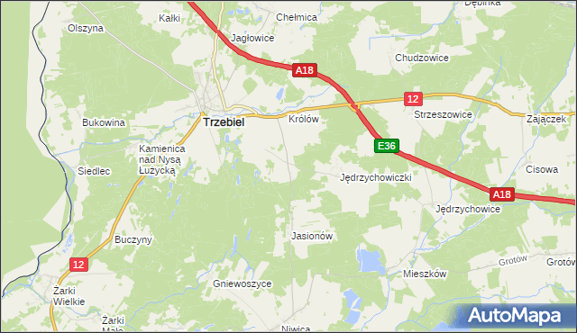 mapa Bogaczów gmina Trzebiel, Bogaczów gmina Trzebiel na mapie Targeo