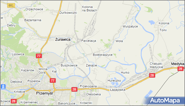 mapa Bolestraszyce, Bolestraszyce na mapie Targeo