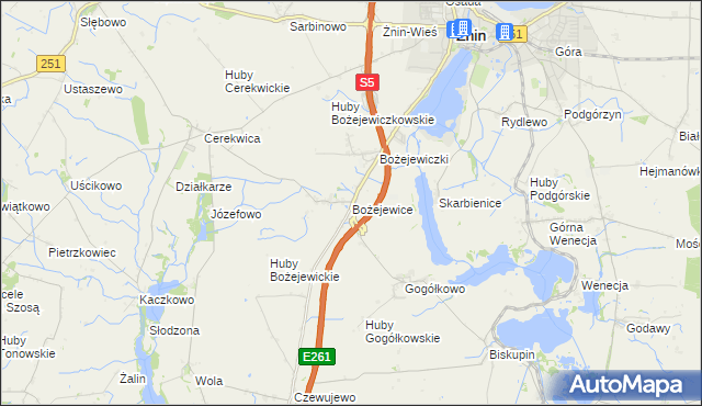 mapa Bożejewice gmina Żnin, Bożejewice gmina Żnin na mapie Targeo