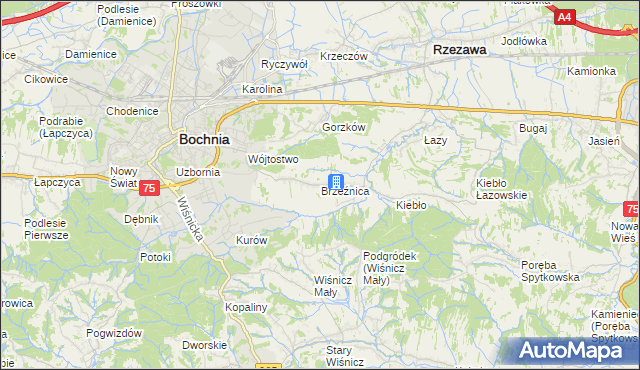 mapa Brzeźnica gmina Bochnia, Brzeźnica gmina Bochnia na mapie Targeo