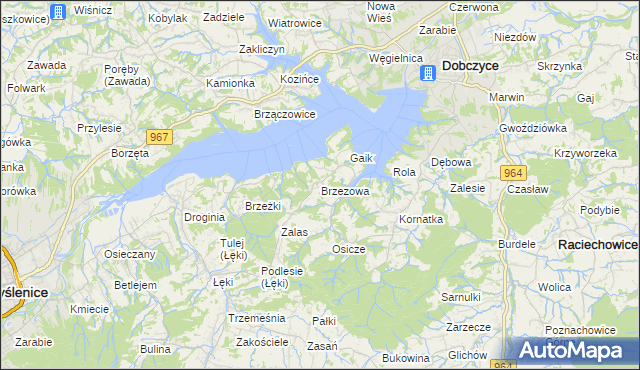 mapa Brzezowa gmina Dobczyce, Brzezowa gmina Dobczyce na mapie Targeo
