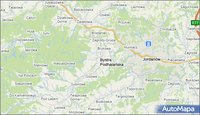 mapa Bystra Podhalańska, Bystra Podhalańska na mapie Targeo