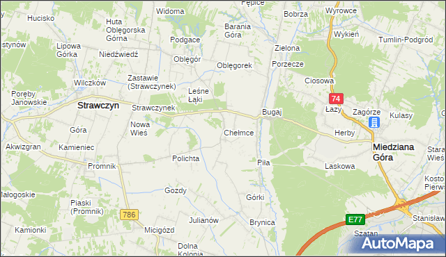 mapa Chełmce gmina Strawczyn, Chełmce gmina Strawczyn na mapie Targeo