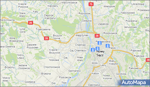 mapa Chełmiec powiat nowosądecki, Chełmiec powiat nowosądecki na mapie Targeo