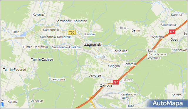 mapa Chrusty gmina Zagnańsk, Chrusty gmina Zagnańsk na mapie Targeo