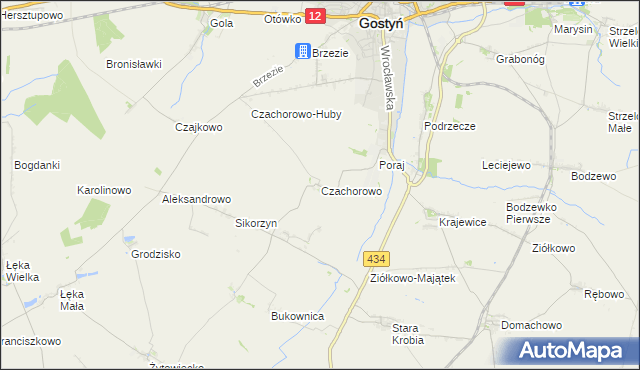 mapa Czachorowo gmina Gostyń, Czachorowo gmina Gostyń na mapie Targeo
