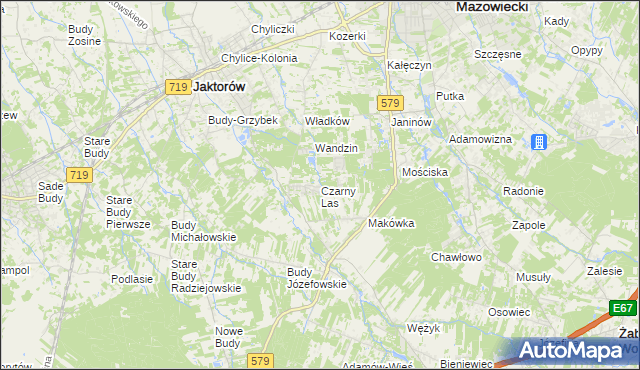 mapa Czarny Las gmina Grodzisk Mazowiecki, Czarny Las gmina Grodzisk Mazowiecki na mapie Targeo