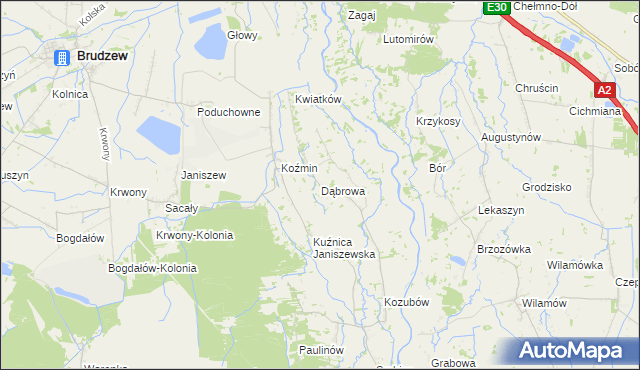 mapa Dąbrowa gmina Brudzew, Dąbrowa gmina Brudzew na mapie Targeo