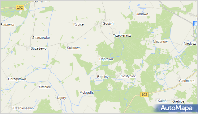 mapa Dąbrowa gmina Świerzno, Dąbrowa gmina Świerzno na mapie Targeo