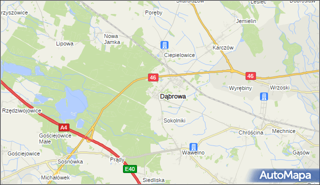 mapa Dąbrowa powiat opolski, Dąbrowa powiat opolski na mapie Targeo