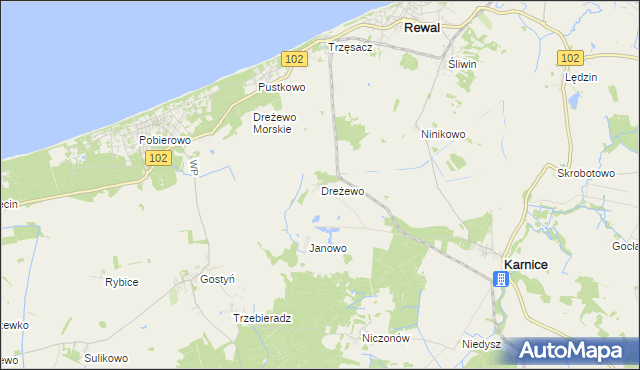 mapa Dreżewo, Dreżewo na mapie Targeo