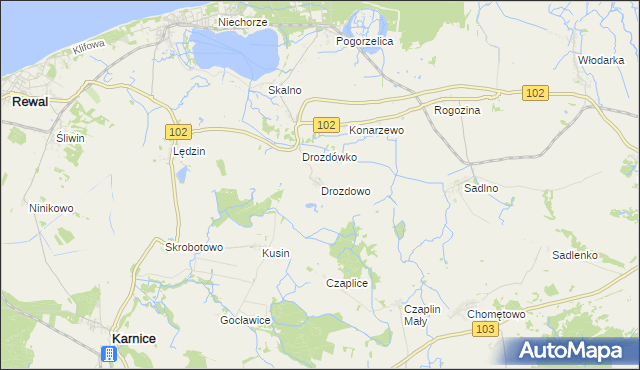 mapa Drozdowo gmina Karnice, Drozdowo gmina Karnice na mapie Targeo