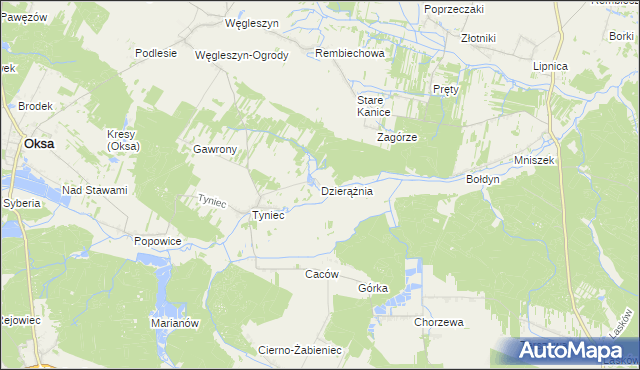 mapa Dzierążnia gmina Oksa, Dzierążnia gmina Oksa na mapie Targeo