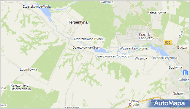 mapa Dzierzkowice-Podwody, Dzierzkowice-Podwody na mapie Targeo