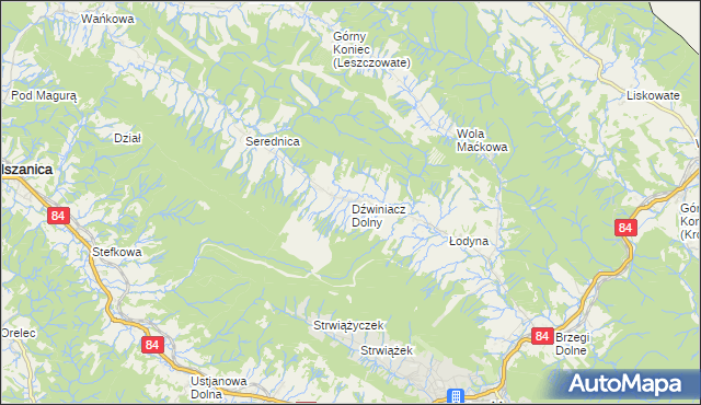 mapa Dźwiniacz Dolny, Dźwiniacz Dolny na mapie Targeo