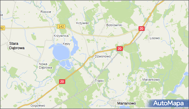 mapa Dzwonowo gmina Marianowo, Dzwonowo gmina Marianowo na mapie Targeo
