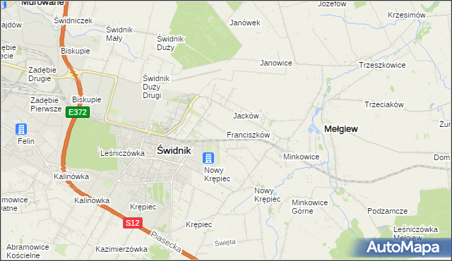 mapa Franciszków gmina Mełgiew, Franciszków gmina Mełgiew na mapie Targeo