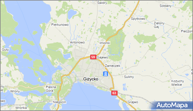 mapa Gajewo gmina Giżycko, Gajewo gmina Giżycko na mapie Targeo