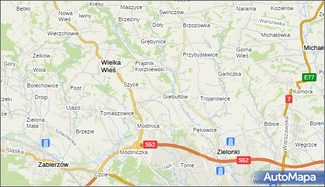 mapa Giebułtów gmina Wielka Wieś, Giebułtów gmina Wielka Wieś na mapie Targeo