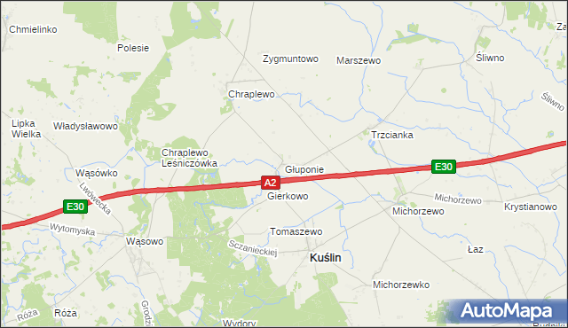 mapa Głuponie, Głuponie na mapie Targeo