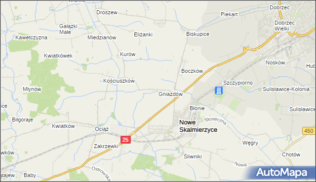 mapa Gniazdów gmina Nowe Skalmierzyce, Gniazdów gmina Nowe Skalmierzyce na mapie Targeo