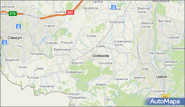 mapa Goleszów powiat cieszyński, Goleszów powiat cieszyński na mapie Targeo