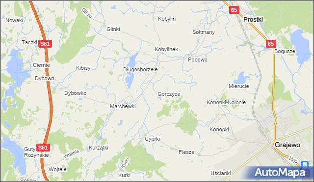 mapa Gorczyce gmina Prostki, Gorczyce gmina Prostki na mapie Targeo