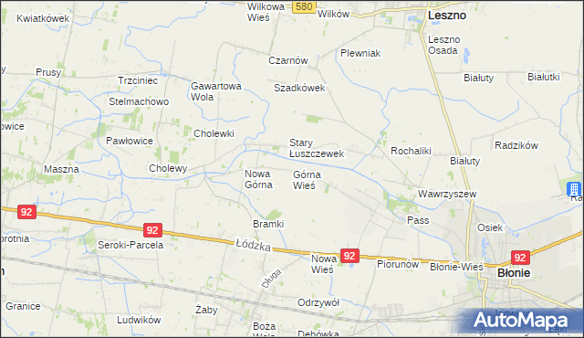mapa Górna Wieś gmina Błonie, Górna Wieś gmina Błonie na mapie Targeo
