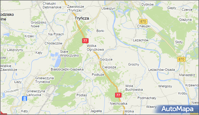 mapa Gorzyce gmina Tryńcza, Gorzyce gmina Tryńcza na mapie Targeo