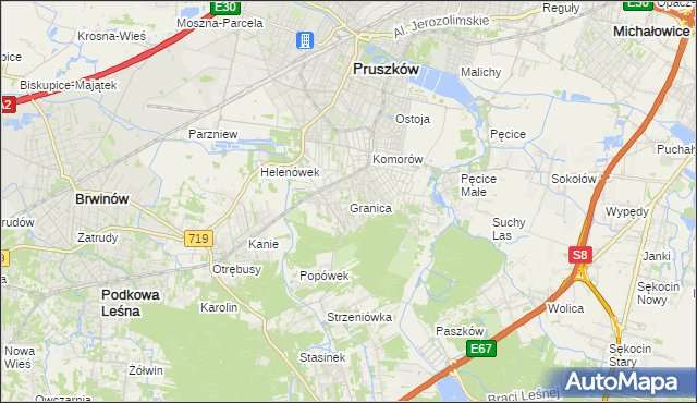 mapa Granica gmina Michałowice, Granica gmina Michałowice na mapie Targeo