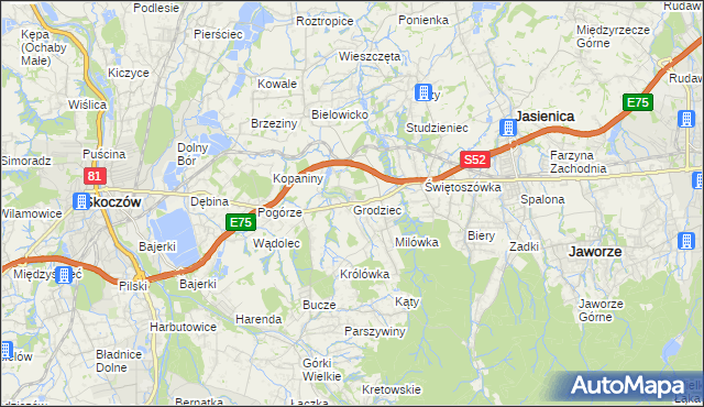 mapa Grodziec gmina Jasienica, Grodziec gmina Jasienica na mapie Targeo