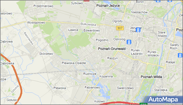 mapa Grunwald gmina Poznań, Grunwald gmina Poznań na mapie Targeo