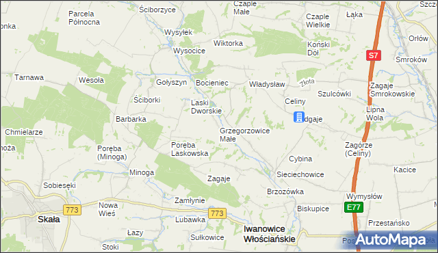 mapa Grzegorzowice Małe, Grzegorzowice Małe na mapie Targeo