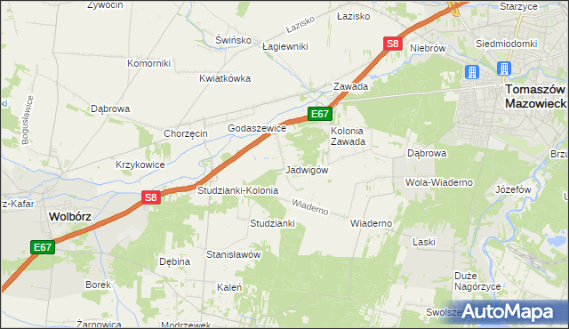 mapa Jadwigów gmina Tomaszów Mazowiecki, Jadwigów gmina Tomaszów Mazowiecki na mapie Targeo