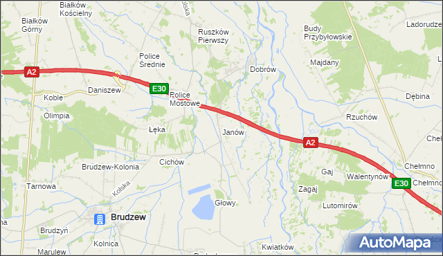 mapa Janów gmina Brudzew, Janów gmina Brudzew na mapie Targeo