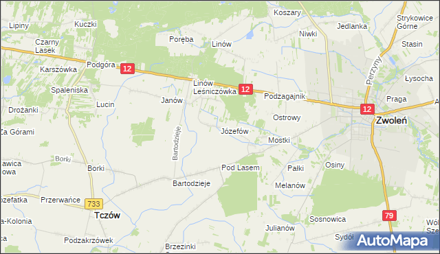 mapa Józefów gmina Tczów, Józefów gmina Tczów na mapie Targeo