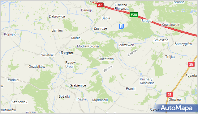 mapa Józefowo gmina Rzgów, Józefowo gmina Rzgów na mapie Targeo