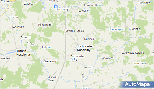 mapa Juchnowiec Kościelny, Juchnowiec Kościelny na mapie Targeo