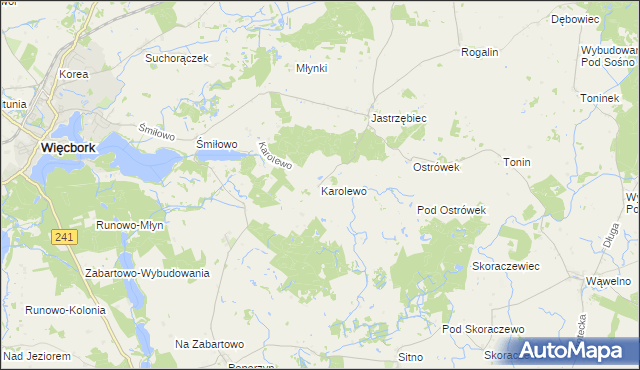 mapa Karolewo gmina Więcbork, Karolewo gmina Więcbork na mapie Targeo
