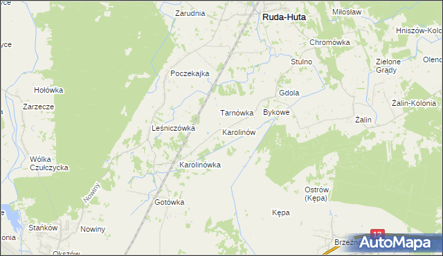 mapa Karolinów gmina Ruda-Huta, Karolinów gmina Ruda-Huta na mapie Targeo