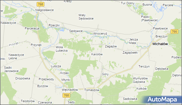 mapa Karolów gmina Michałów, Karolów gmina Michałów na mapie Targeo