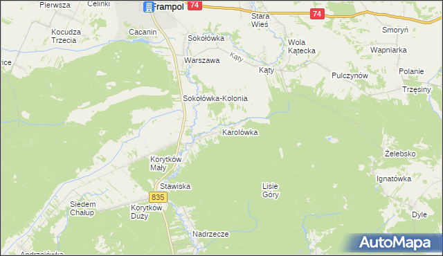 mapa Karolówka gmina Frampol, Karolówka gmina Frampol na mapie Targeo