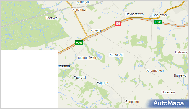mapa Karw gmina Malechowo, Karw gmina Malechowo na mapie Targeo