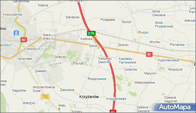 mapa Kaszewy Dworne, Kaszewy Dworne na mapie Targeo