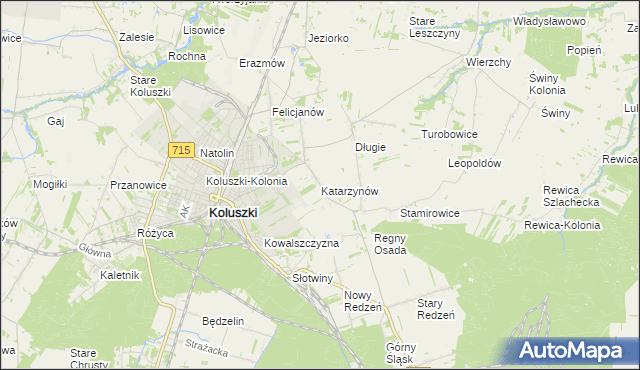 mapa Katarzynów gmina Koluszki, Katarzynów gmina Koluszki na mapie Targeo