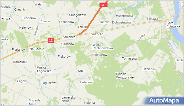 mapa Kochanów gmina Puławy, Kochanów gmina Puławy na mapie Targeo