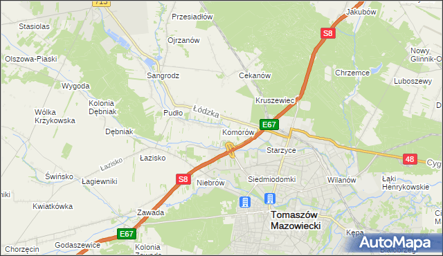 mapa Komorów gmina Tomaszów Mazowiecki, Komorów gmina Tomaszów Mazowiecki na mapie Targeo