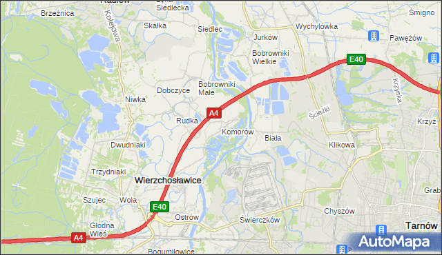 mapa Komorów gmina Wierzchosławice, Komorów gmina Wierzchosławice na mapie Targeo